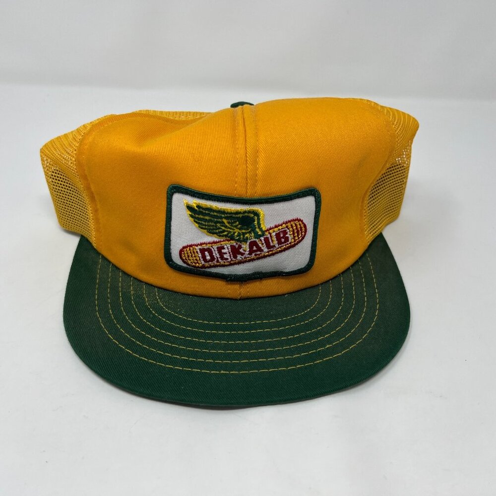 Vintage Dekalb Hat Cap Snapback Yellow Farming Seed Swingter Mesh Back USA Made